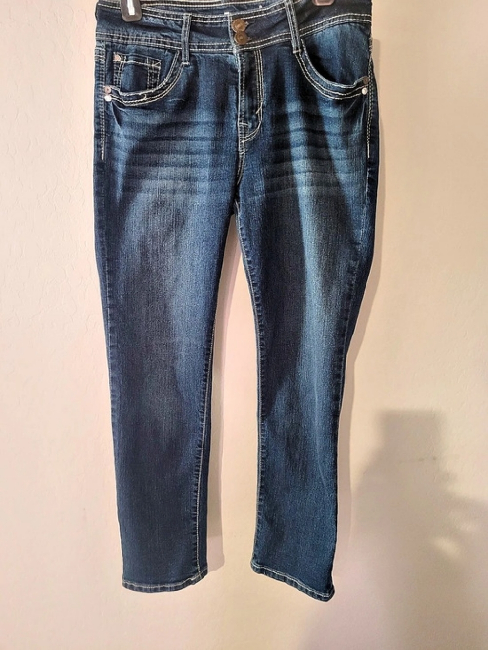 WallFlower InstaSoft Ultra Skinny Mid-Rise Double-Button Jeans Blue Waist 11